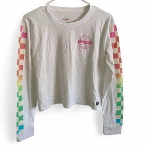 Hollister White Long Sleeve Skater Checkerboard Cropped‎ Womens Tee Size S